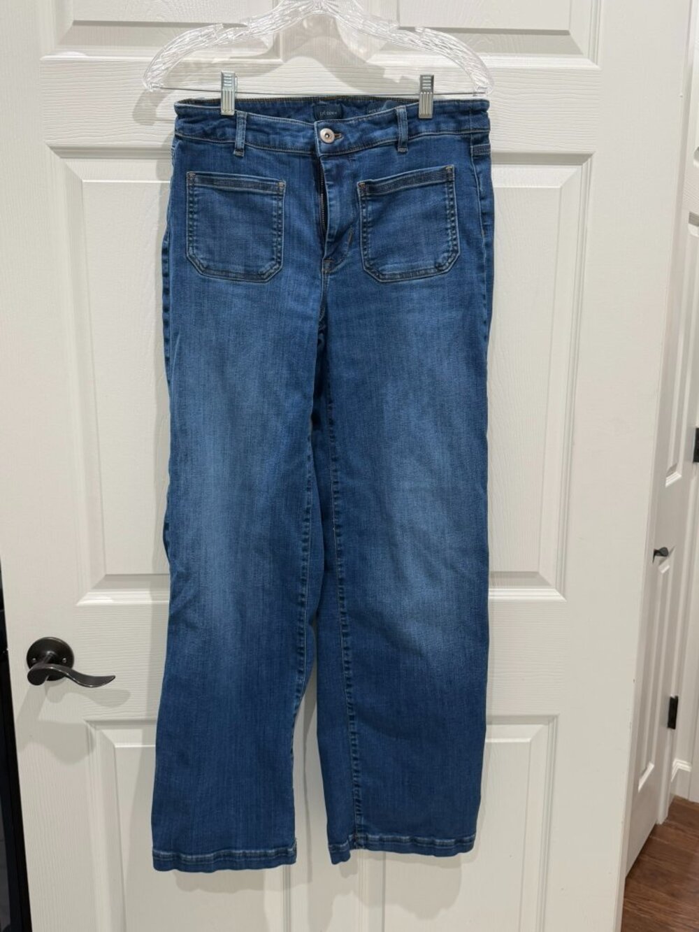 J.Jill Denim Wide Leg Jeans Size 8 Medium Wash Patch Pocket